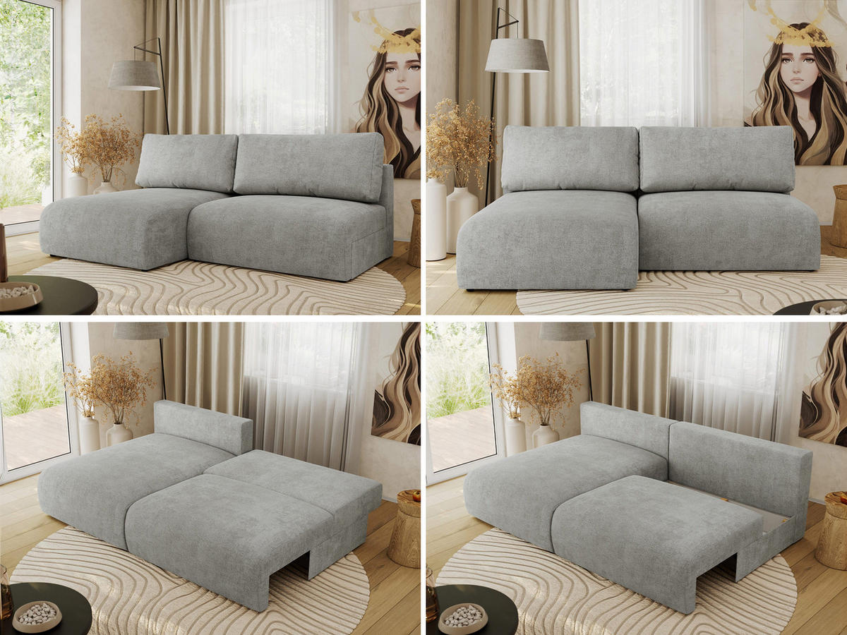 ECKSCHLAFSOFA VIVO L Hellgrau Struktur - links - Hellgrau/Schwarz, Kunststoff/Textil (223/150cm) - MKS