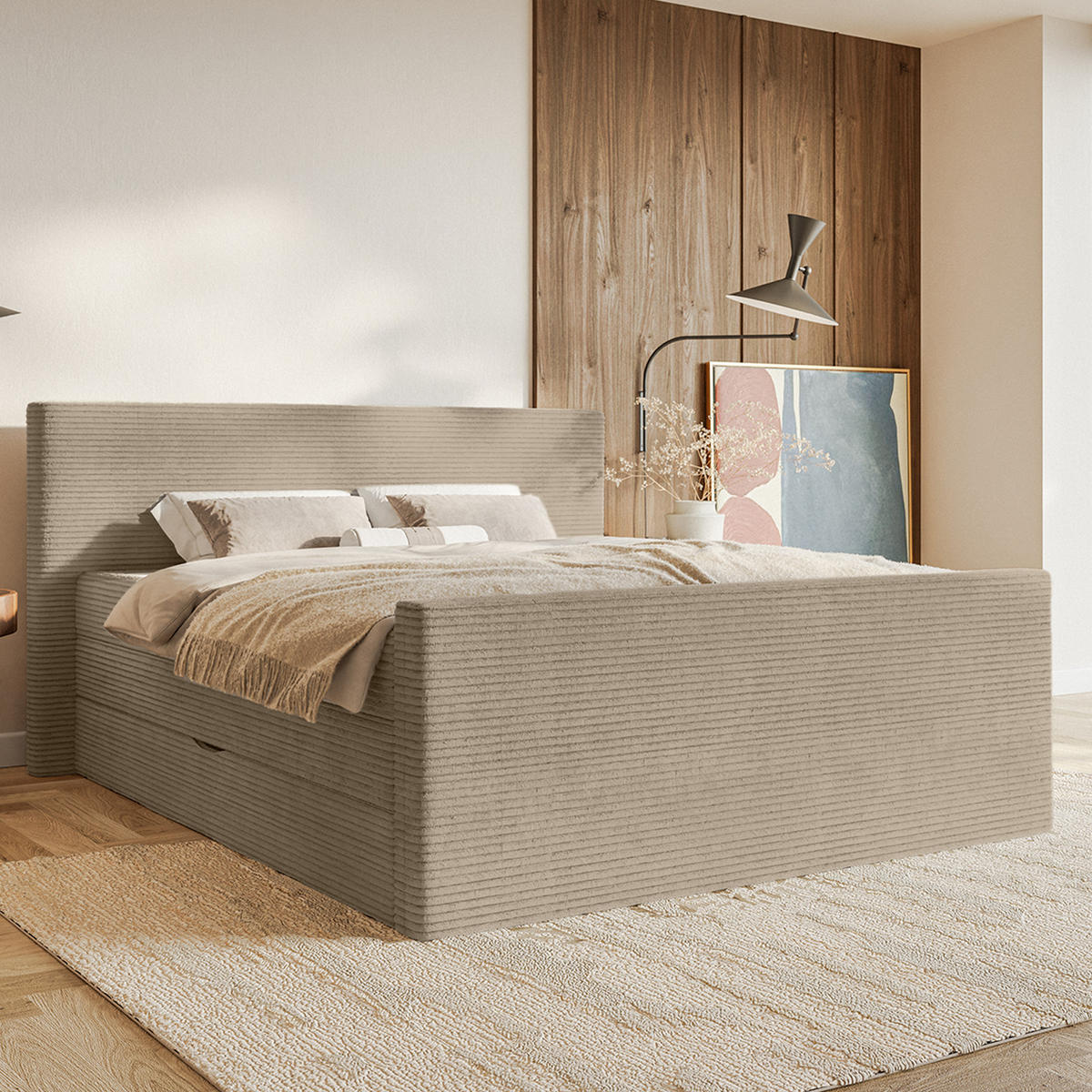 BOXSPRINGBETT Velipoja Cord 140x200 cm, Taupe - Taupe, Textil (140/200cm) - Fedve