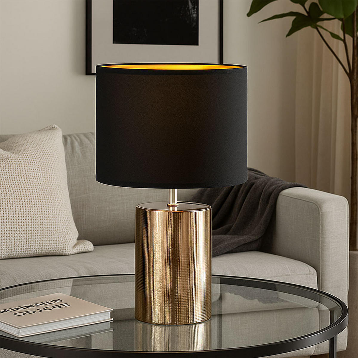 TISCHLEUCHTE LED Keramik Bronze - Bronzefarben, Textil (24/24/43cm)