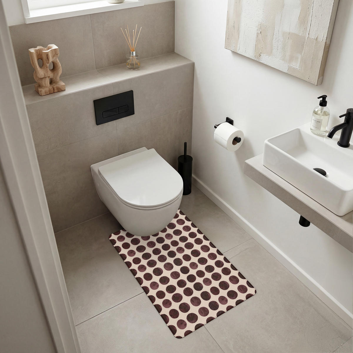 WC PŘEDLOŽKA Puntíky - Vzor - Hnědý 50x80 cm - bordeaux, textil/plast (50/1cm) - OnlyWow