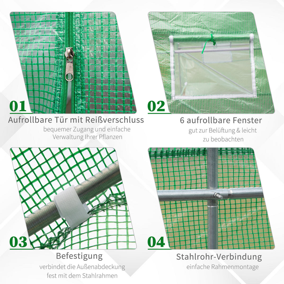 FOLIENGEWÄCHSHAUS, Dunkelgrün, Eisenrohr, PE - Dunkelgrün, Kunststoff (300/200/350cm) - Outsunny