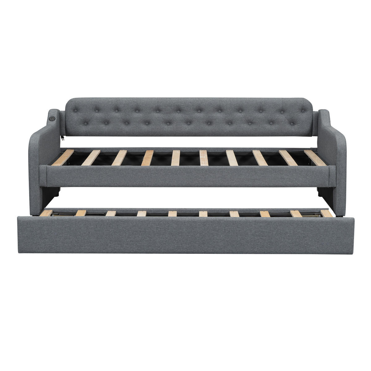 SCHLAFSOFA 90x200cm Grau mit Rollbett USB-Anschluss - Grau, Holz (90/200cm) - FLIEKS