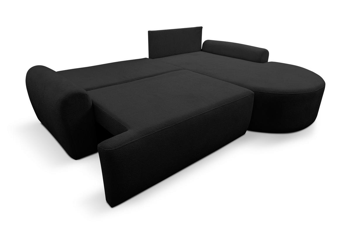 ECKSOFA Dream in L-Form mit Schlaffunktion und Bettkasten, Farbe: Schwarz, Bouclé-Stoff, Ottomane Rechts - Schwarz, Textil (260/136cm) - VENASI MÖBEL