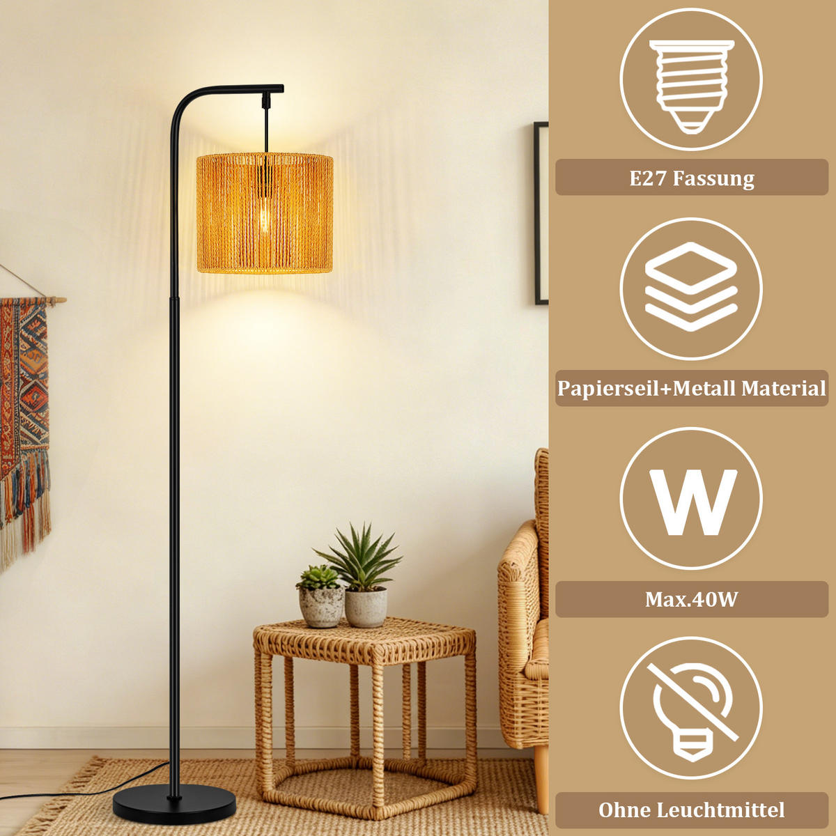STOJACÍ LAMPA 25/23,5/164 cm - černá, kov (23.5/25/164cm) - Nettlife