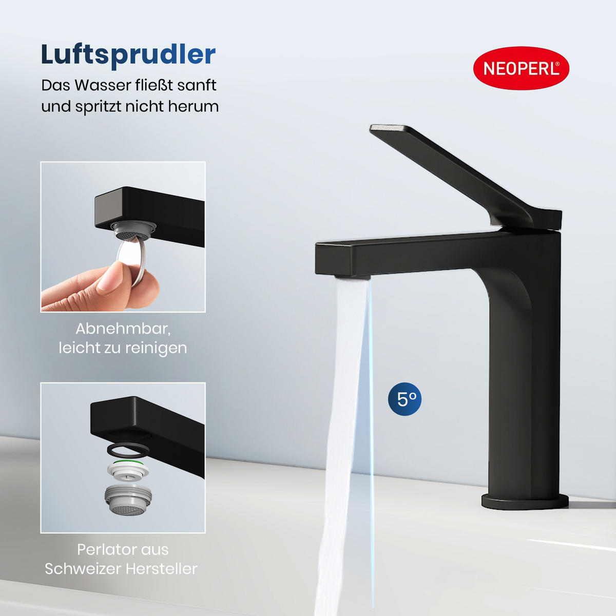 WASCHTISCHARMATUR mit Spulen-Zertifiziertem Filterelement Schwarz Matt - Schwarz, Metall (17.3/4.6/19.5cm) - EMKE