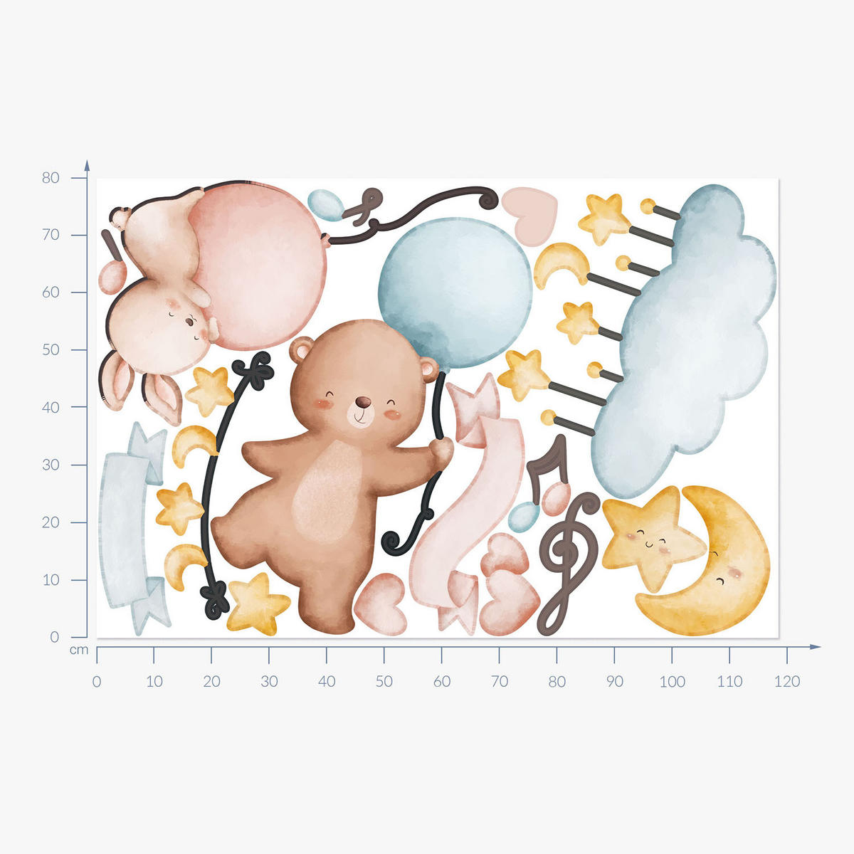 WANDAUFKLEBER 80x119cm - Tiere und Ballons - Multicolor, Kunststoff (80/119/0.1cm) - Wallfluent