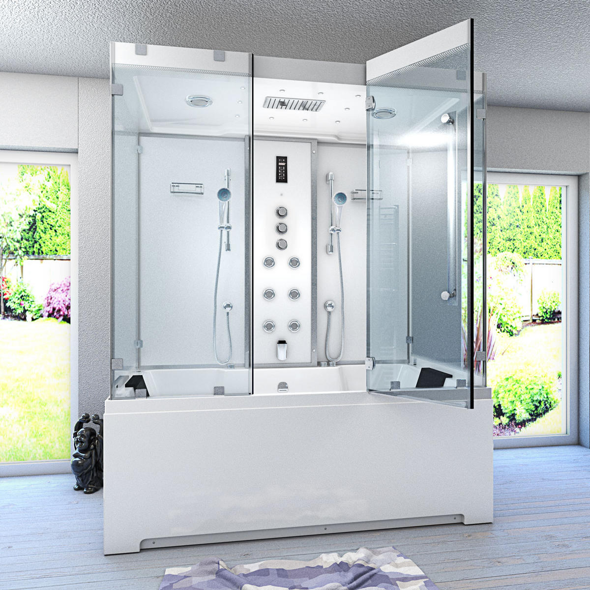 DAMPFDUSCHE Whirlpool K80-WS-TH-B-SC - Weiß, Glas/Kunststoff (180/100/228cm) - AcquaVapore by Sandra Jentho