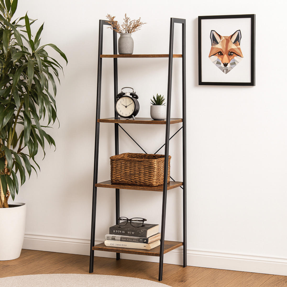 REGAL Metall Holzoptik Dunkelbraun 4 Böden 56/34/137 cm - Dunkelbraun, Holzwerkstoff/Metall (56/137/36cm) - Begryf