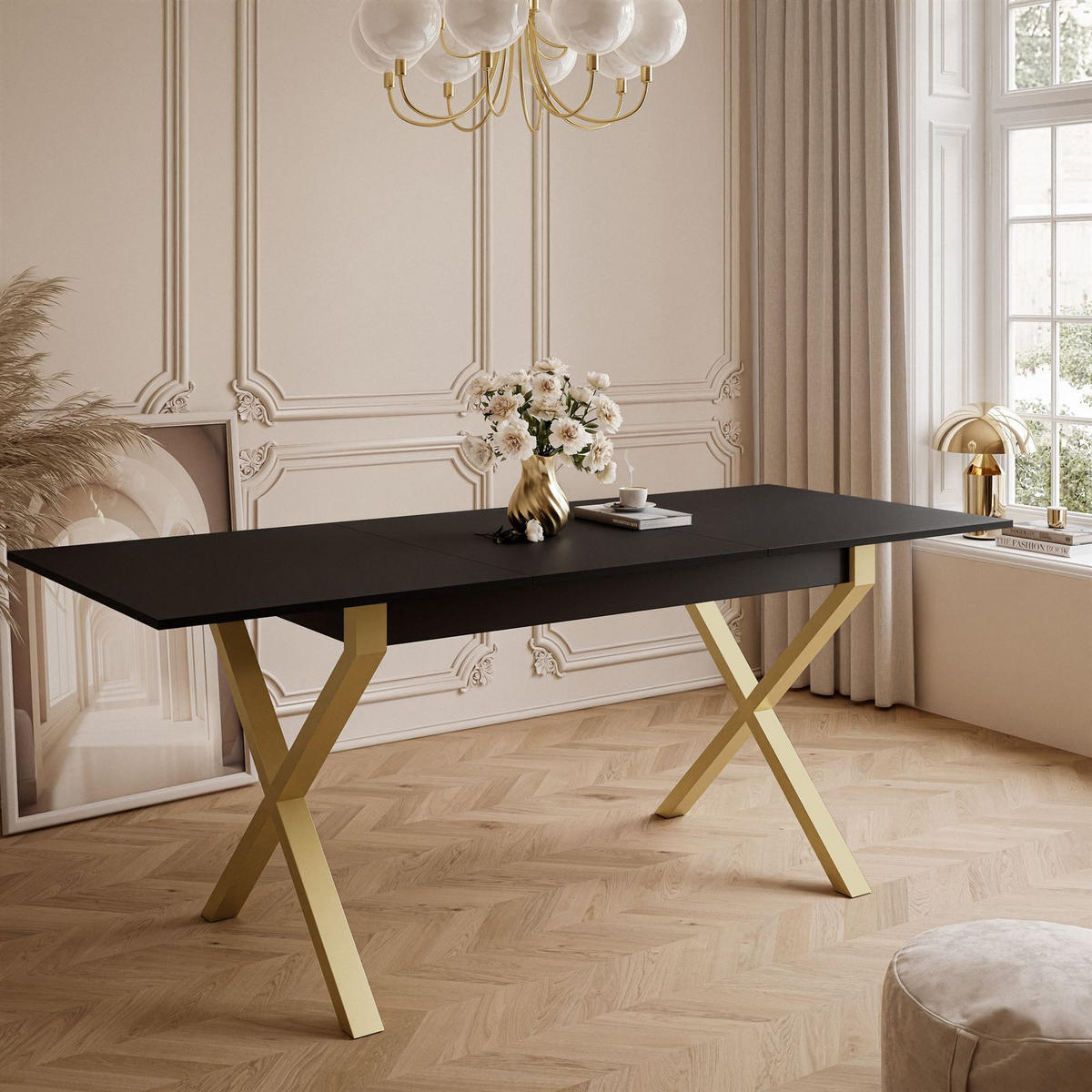 ESSTISCH ARTON GOLD II 140-195 cm für 6-8 Personen - Goldfarben/Schwarz, Holzwerkstoff/Metall (140/80/77cm) - Lookway