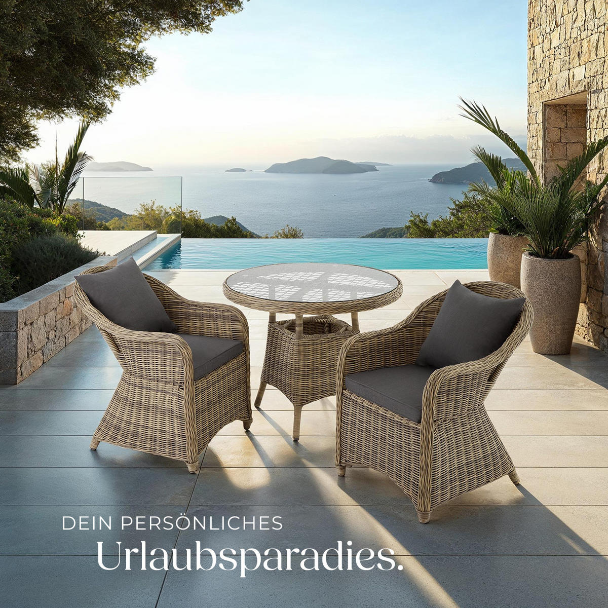 RATTAN SITZGRUPPE Zürich,Stühle vormontiert,natur - Naturfarben, Kunststoff - tectake