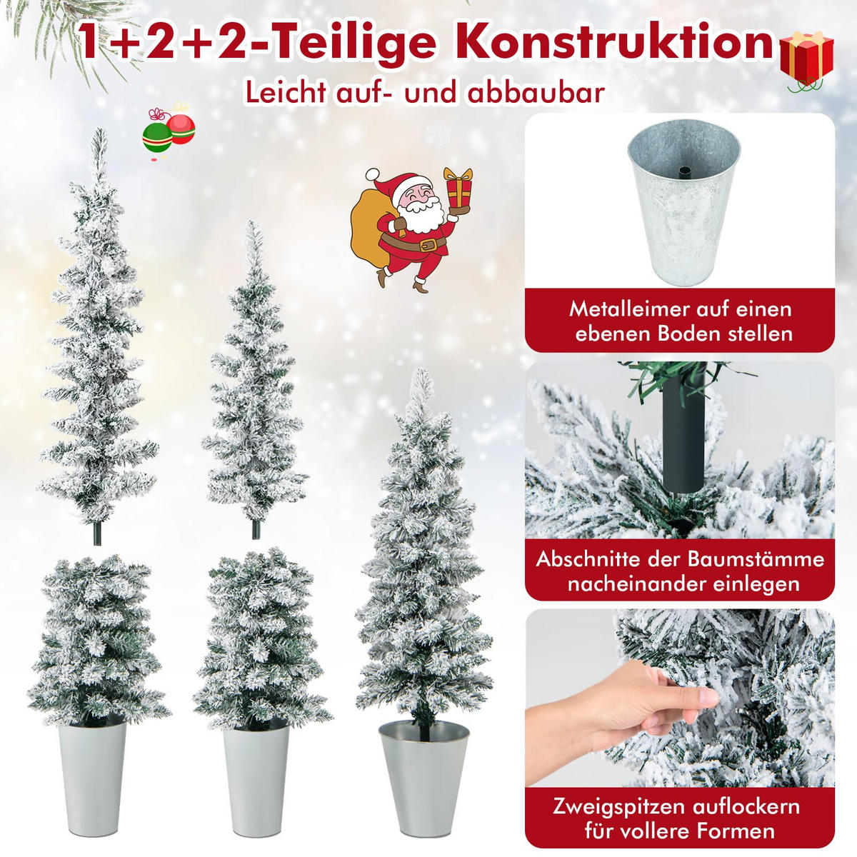 WEIHNACHTSBAUM mit Schnee 90/120/150 cm grün und weiß(3-tlg) - Grün, Metall (150cm) - COSTWAY