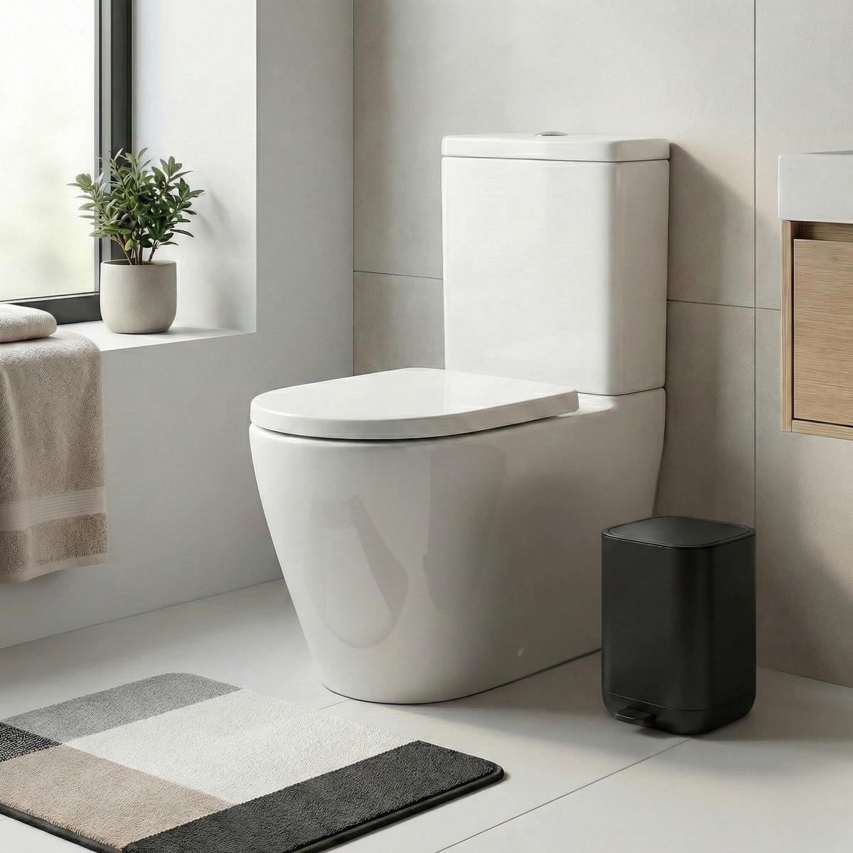BADEZIMMERABFALLEIMER mit Fußpedal Invi 7 l 27/21/27 cm - Schwarz, Kunststoff (21/27/27cm) - NUXIO
