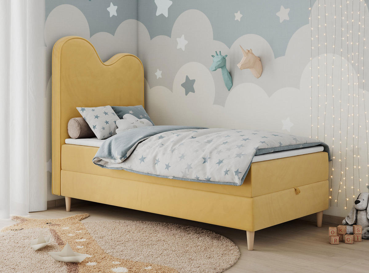 BOXBETT FLOW 90/180 Gelb Velvet - H3 - Gelb, Holz/Textil (90/180cm) - MKS