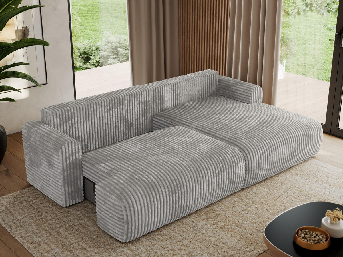 ECKSCHLAFSOFA TONO L Grau Cord - rechts - Schwarz/Grau, Kunststoff/Textil (150/260cm) - MKS