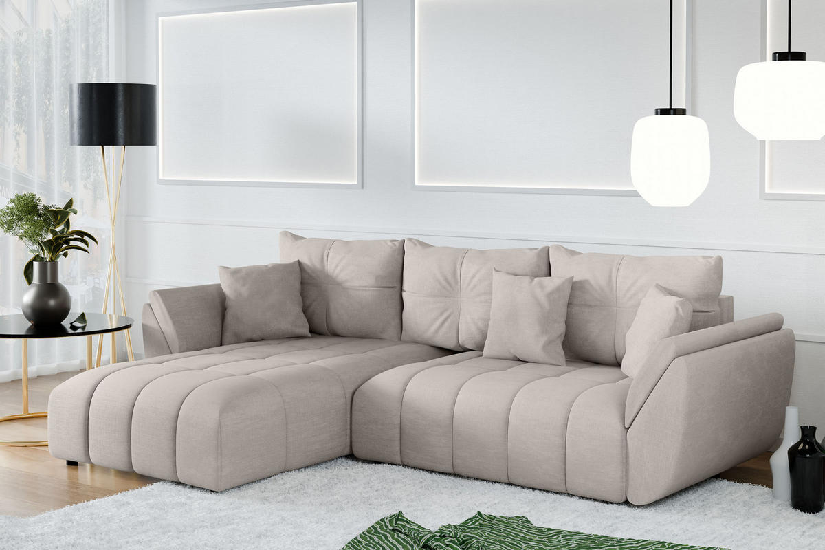 ECKSOFA L Form Verciani Beige 266/190/91 cm mit Schlaffunktion - Beige/Schwarz, Kunststoff/Textil (266/190cm) - AX Living