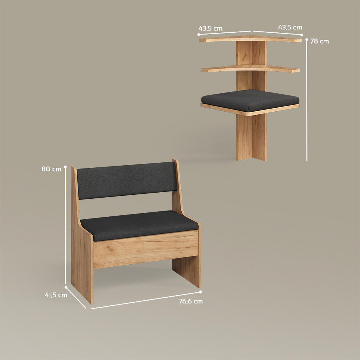 ESSZIMMER-ECKBANK Tiberio Goldkraft Eiche 120 x 120 cm - Honigeiche, Holzwerkstoff (120/120cm) - Livinity®