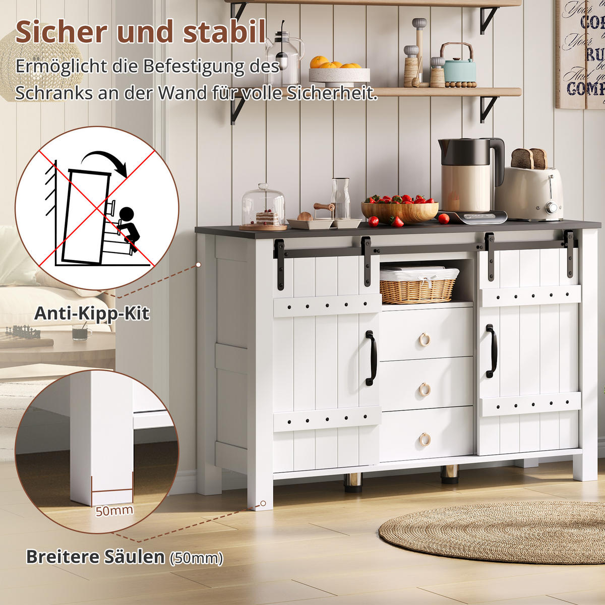 SIDEBOARD 120/40/80 cm Weiß aus MDF mit Schiebetüren - Weiß, Holzwerkstoff (120/80/40cm) - OKWISH