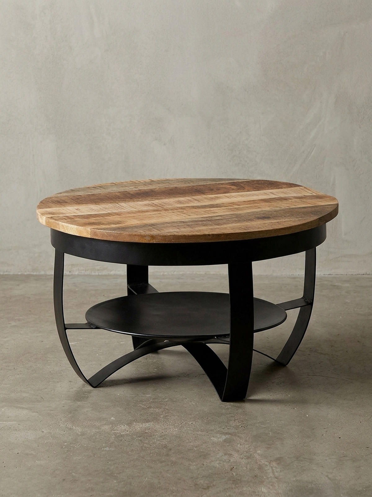 COUCHTISCH in Braun/Schwarz, Industrieller Stil, aus Recyceltem Mango-Massivholz - Schwarz, Holz/Metall (60/60/34cm) - KADIMA DESIGN