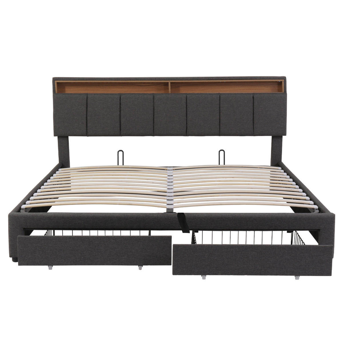 POLSTERBETT 180x200 cm LED Schubladen Stauraum Kopfteil Leinen grau - Grau, Holz (180/200cm) - LEBENLANG