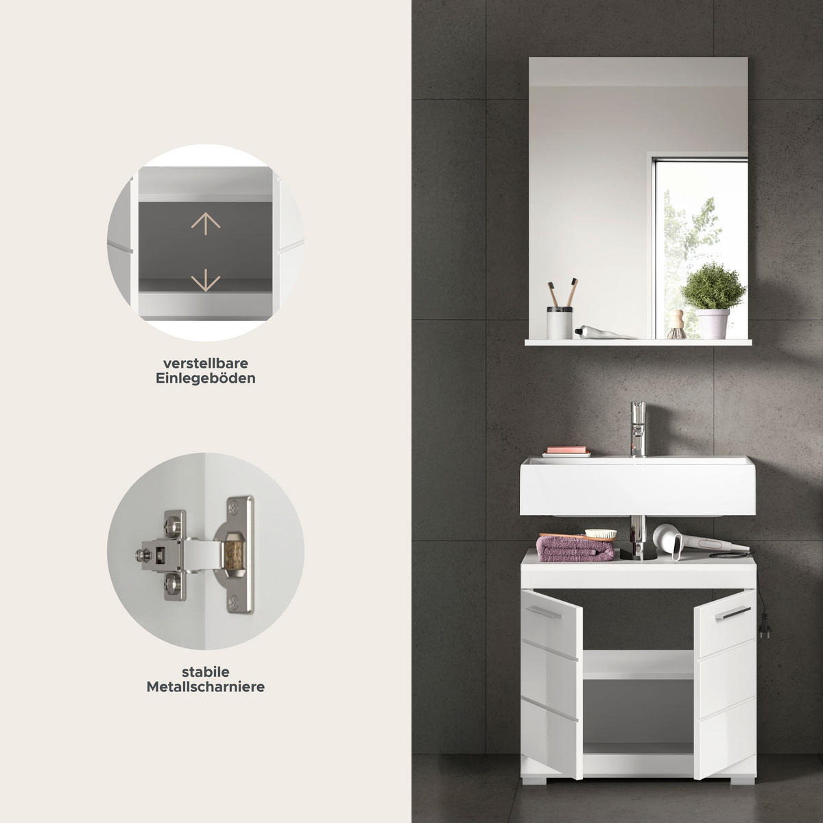 BADKOMBINATION 2tlg. Scout Bad in weiß Nachbildung und weiß hochglanz B/H/T: 60x191x34 cm - Weiß, Holz (60/191/34cm)