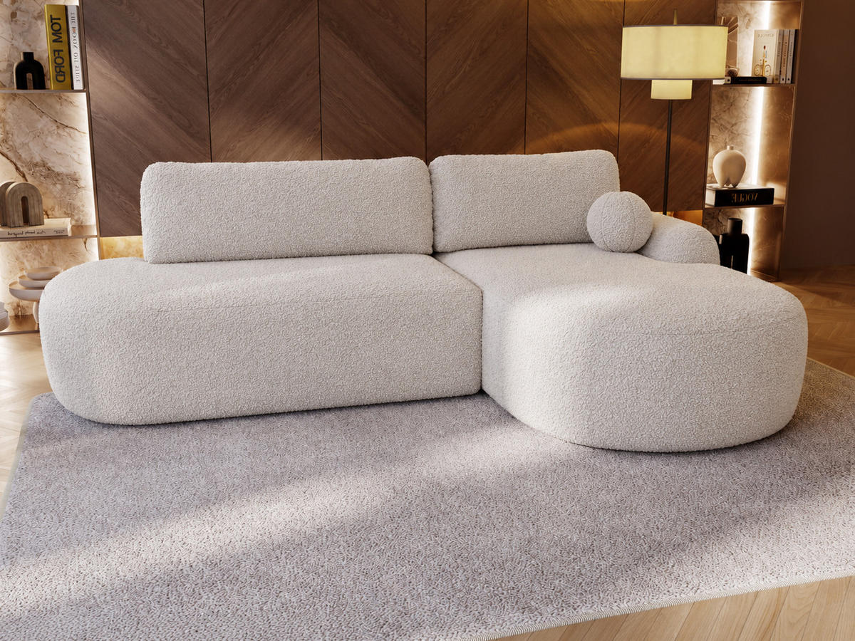 ECKSOFA Aurio O Bouclé-Stoff Creme Rechts - Creme, Holz/Textil (177/271cm) - Graingold
