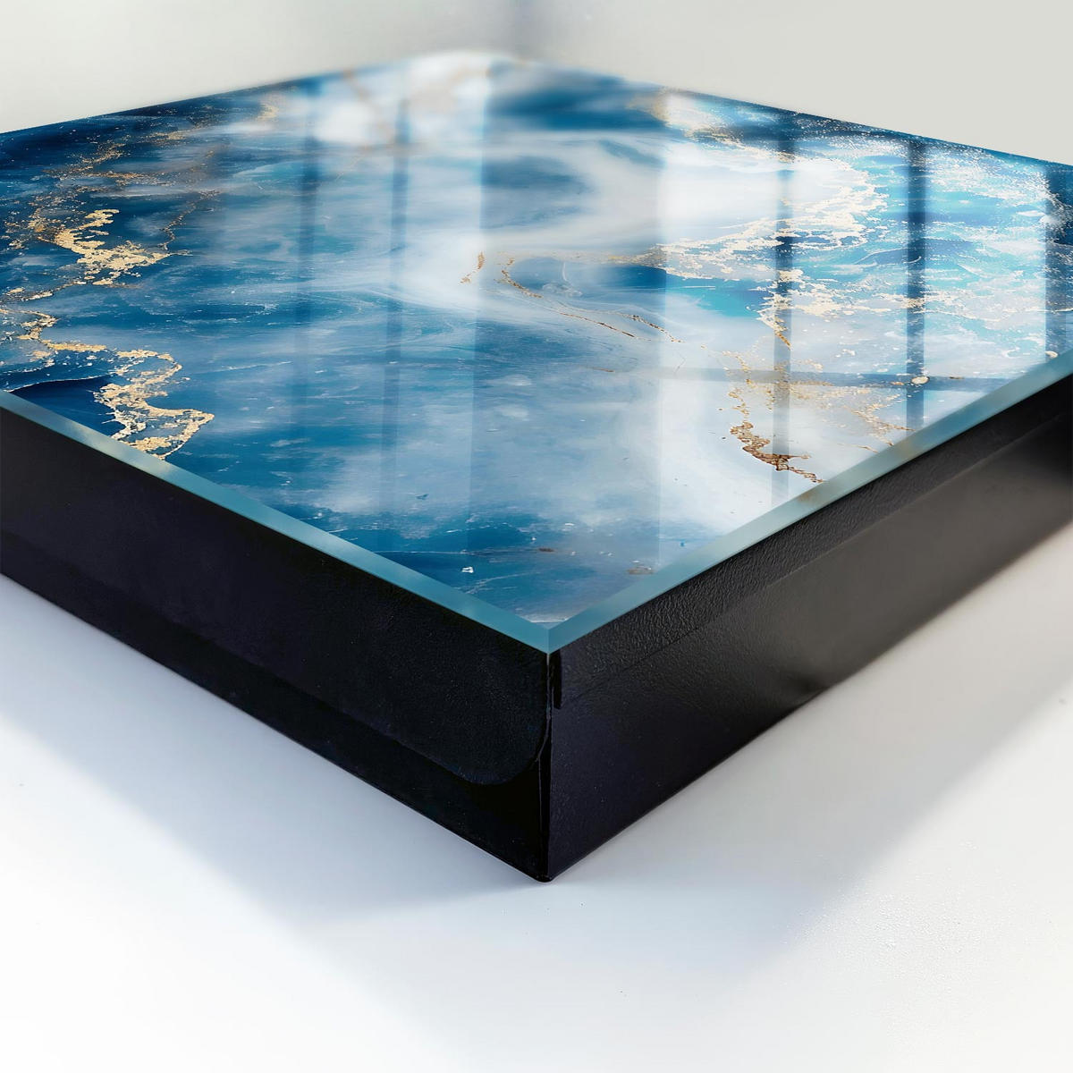 SCHLÜSSELBOX Schwarz 30x30 cm- Türöffnung nach rechts - Verträumte Abstraktion - Blau, Metall (30/30/5cm) - TULUP