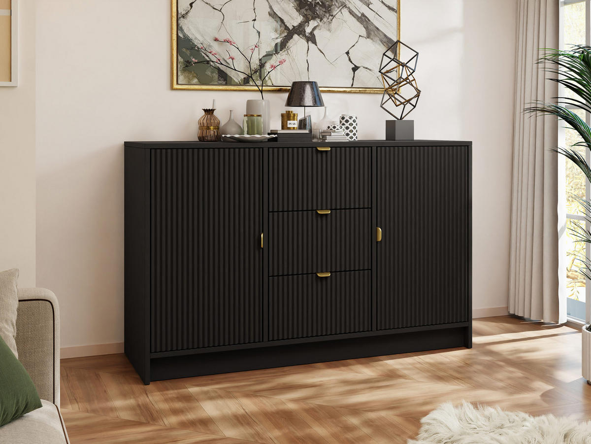SIDEBOARD Tireno - Goldfarben/Schwarz, Holzwerkstoff/Metall (118/75/40cm) - MIRJAN24