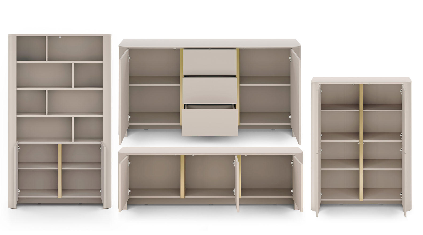 Thumbnail - Feldmann-Wohnen Wohnzimmer-Set, Creme, Holz, 8 Fächer, 3 Schubladen, 542x170x39 cm, Wohnzimmer, Wohnwände, Wohnwand-Sets