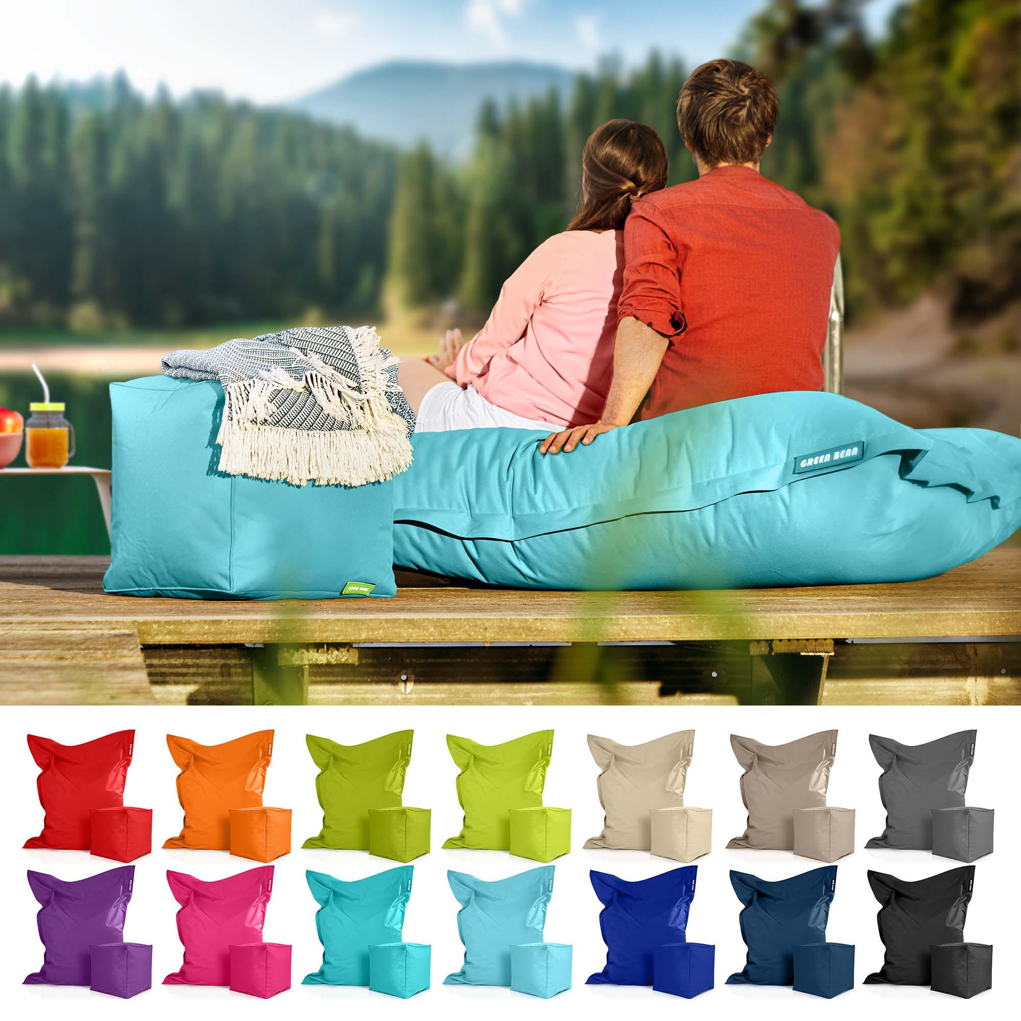 XXL-SITZSACK + Pouf 2er Set - 140x180cm - Hellblau, Textil (140/25/180cm) - Green Bean