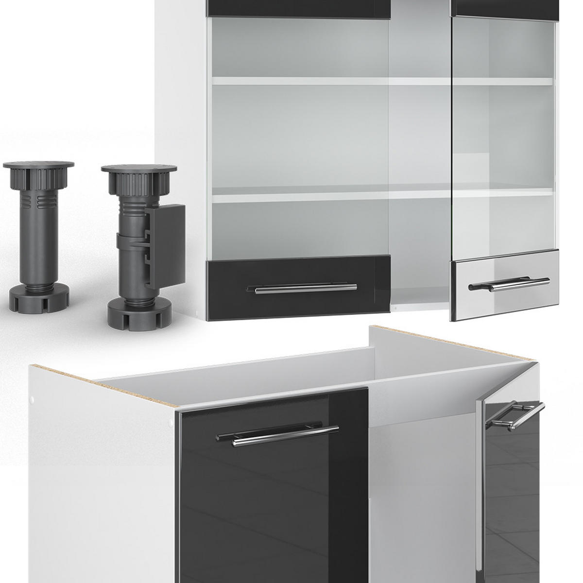 KÜCHENZEILE Fame-Line Anthrazit Hochglanz/Weiß 240 cm, AP Anthrazit - Anthrazit/Weiß, Holzwerkstoff (240/81.6/60cm) - Vicco