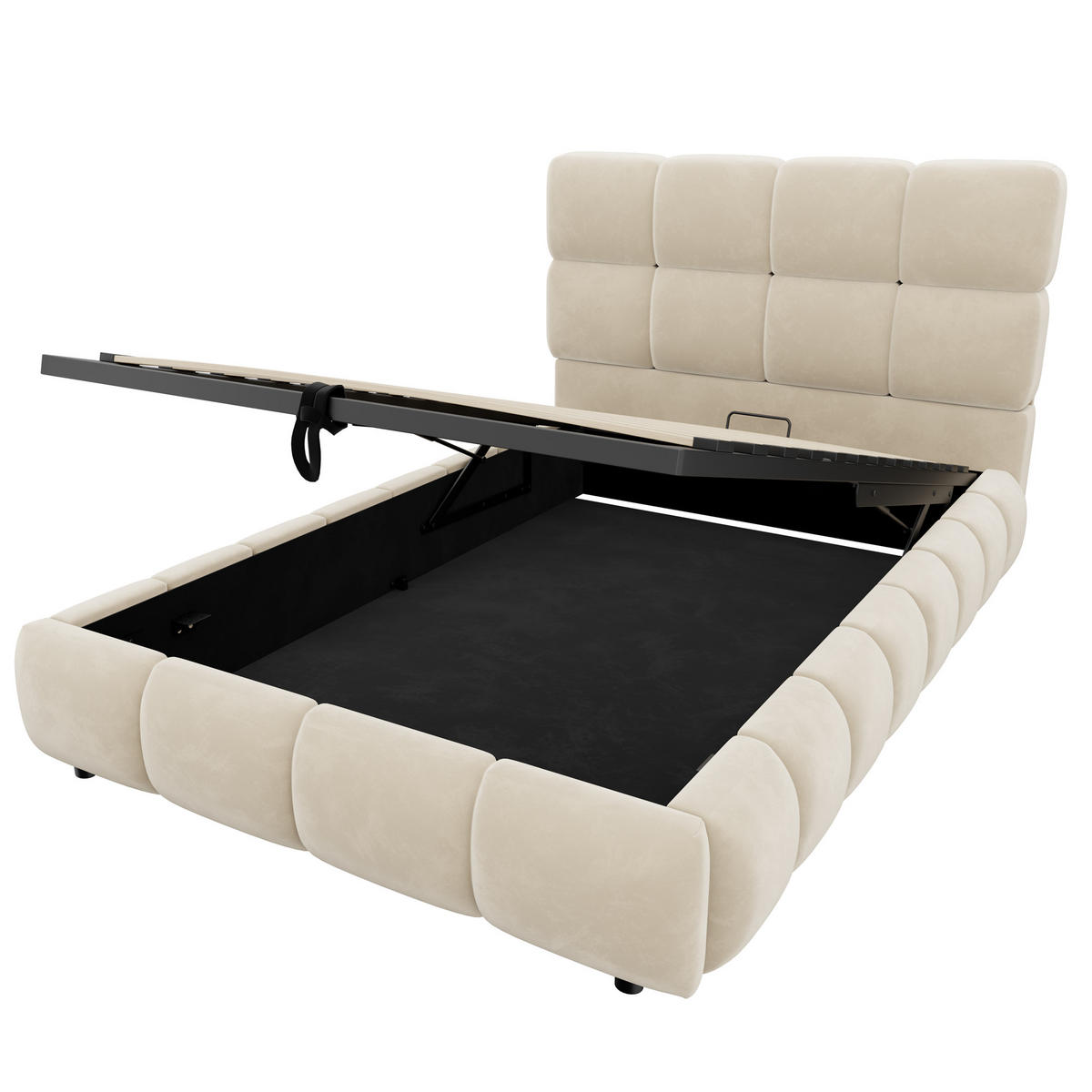 POLSTERBETT 90 x 200 cm mit LED und Stauraum, Beige - Beige, Textil (90/200cm) - FLIEKS
