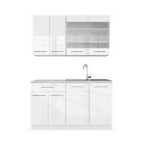 SINGLEKÜCHE Fame-Line Weiß Hochglanz/Weiß 140 cm, AP Marmor - Weiß Hochglanz/Weiß, Holzwerkstoff (140/81.6/60cm) - Vicco