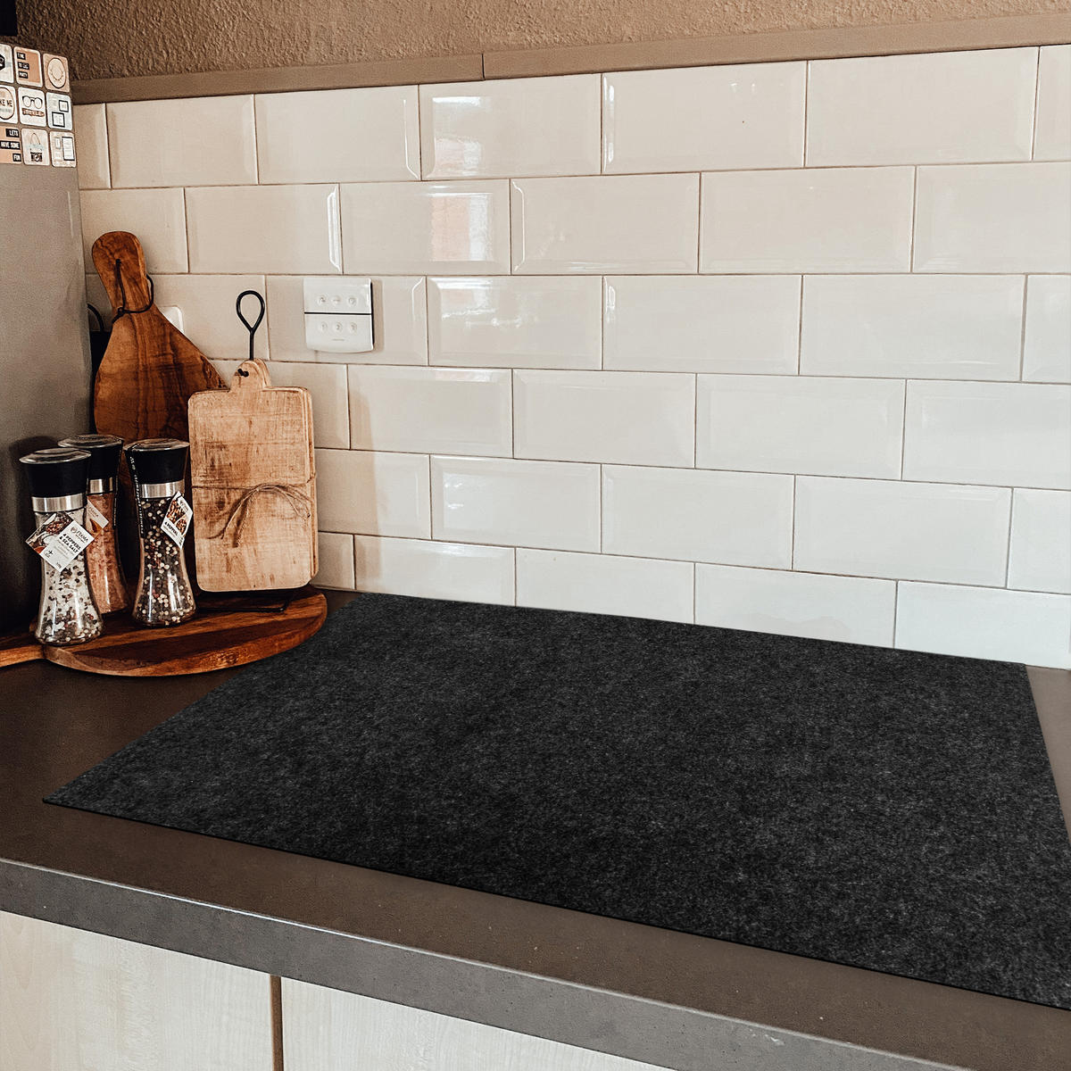 HERDABDECKPLATTE Granit - Schwarz - Granitstruktur - Dunkel Ceranfeldabdeckung 80x52 cm - Schwarz, Kunststoff (80/52/0.2cm) - MuchoWow