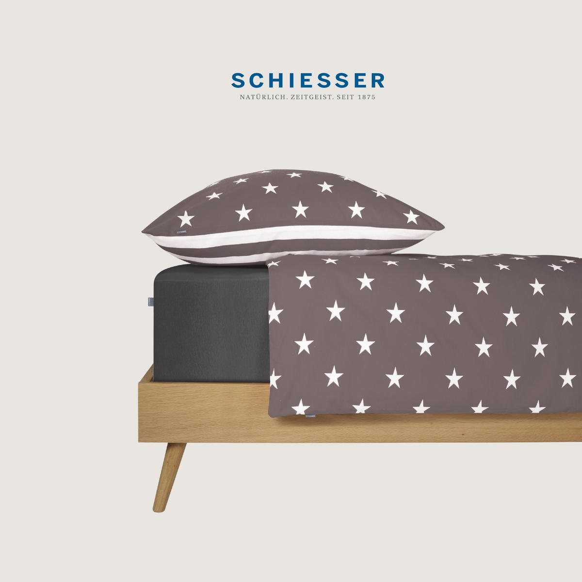 BETTWÄSCHESET Sterne - Feinbiber - 2-teilig - 155 x 220 cm - Taupe - Taupe, Textil (155/220cm) - SCHIESSER