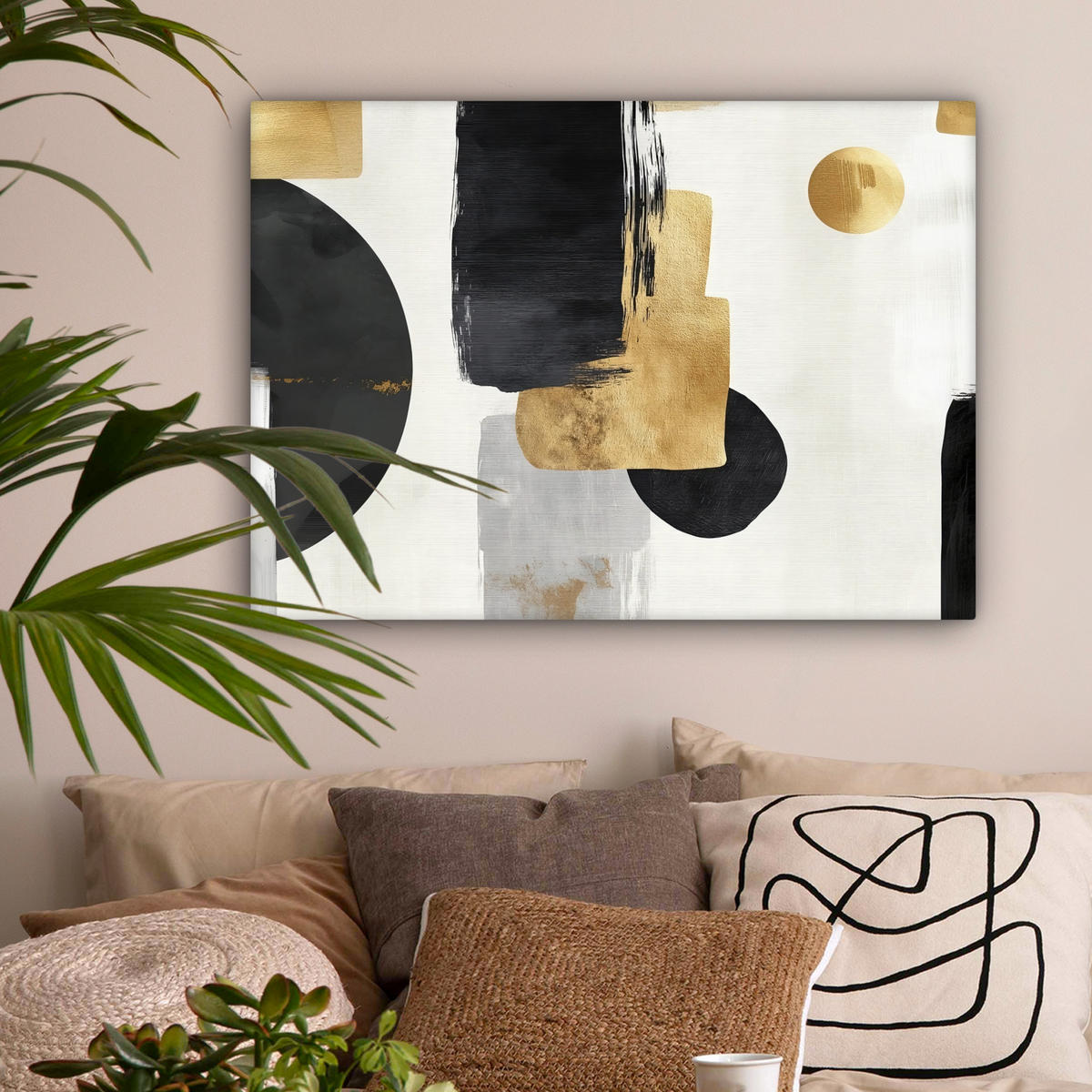 LEINWANDBILD Gold - Rechtecke - Kreise - Abstrakt Wandbilder 80x60 cm - Weiß, Textil (80/60cm) - MuchoWow