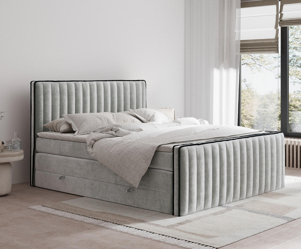 BOXSPRINGBETT Nocturne Hellgrau 180/200 cm - Hellgrau/Schwarz, Holz/Holzwerkstoff (180/200cm) - Maison de Reve