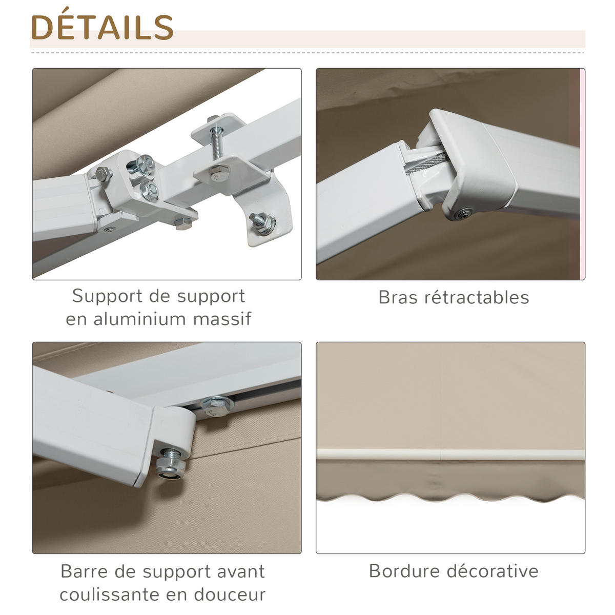 MARKISE DE-13924 manuell 395/245 cm, Winkel 45°-85°, UV-Schutz Beige - Beige, Metall (245/1/395cm) - ComfortXL