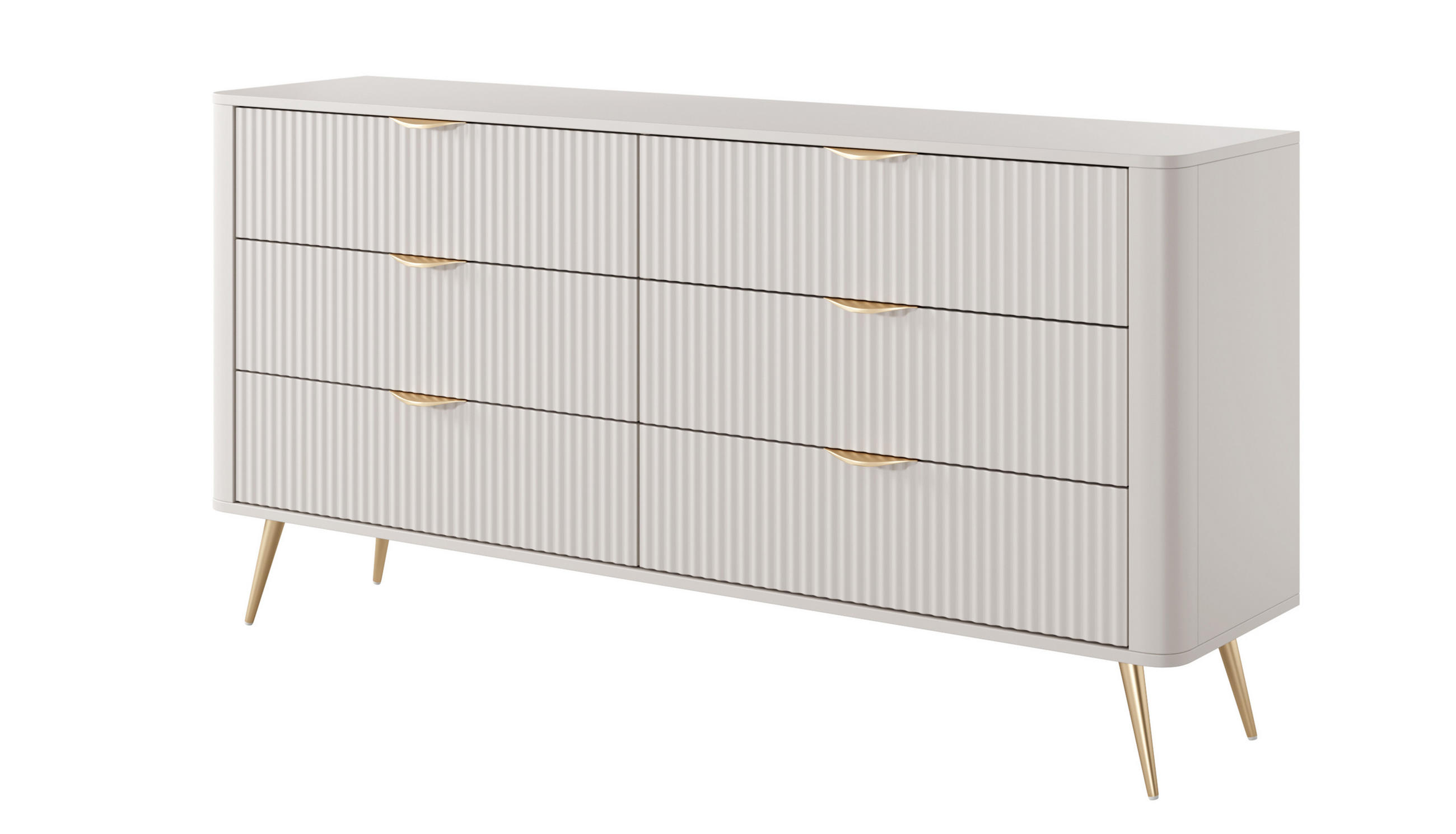 SIDEBOARD Vespasia 6S Beige 163,2/81,2/38 cm – Geriffelten Fronten - Beige/Goldfarben, Holzwerkstoff/Metall (163/81.2/38cm) - AX Living