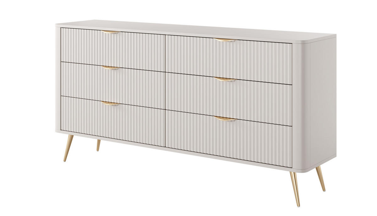 SIDEBOARD Vespasia 6S Beige 163,2/81,2/38 cm – Geriffelten Fronten - Beige/Goldfarben, Holzwerkstoff/Metall (163/81.2/38cm) - AX Living