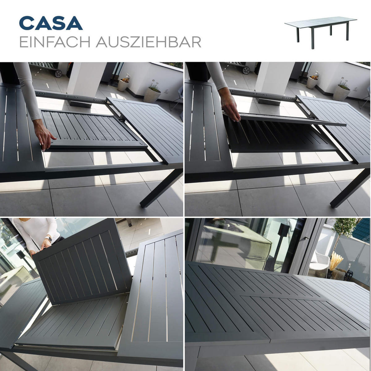 GARTENTISCH CASA - Anthrazit, Metall (74/160/240cm) - Home Deluxe