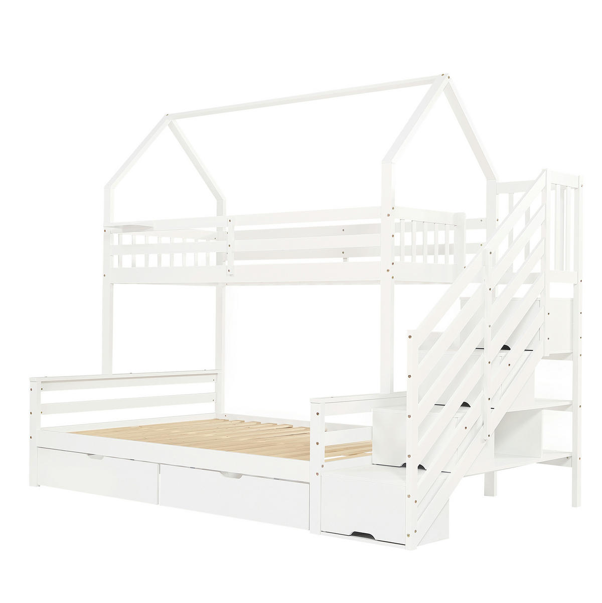 ETAGENBETT mit Treppenschrank und 2 Schubladen 90x200 und 140x200 cm Weiß - Weiß, Holzwerkstoff (90/200cm) - Beauniv