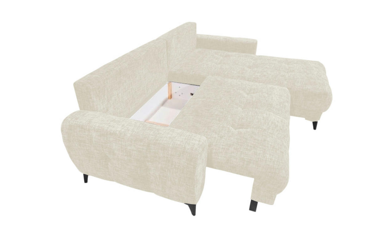 ECKSOFA beidseitig montierbar, Schlaffunktion mit Bettkasten - Beige/Schwarz, Textil/Metall (281/189cm) - ed exciting design