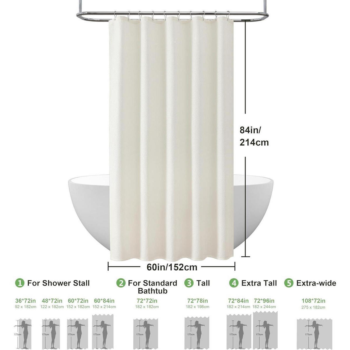 DUSCHVORHANG Waffelstoff Creme 152 x 214 cm - Creme, Textil (152/214cm)