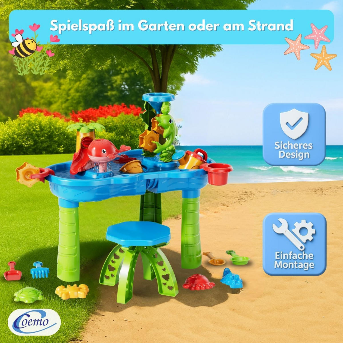 WASSERSPIELTISCH NARIUS L mit Zubehör 18 Teile - Multicolor, Kunststoff (63/42/65cm) - Coemo