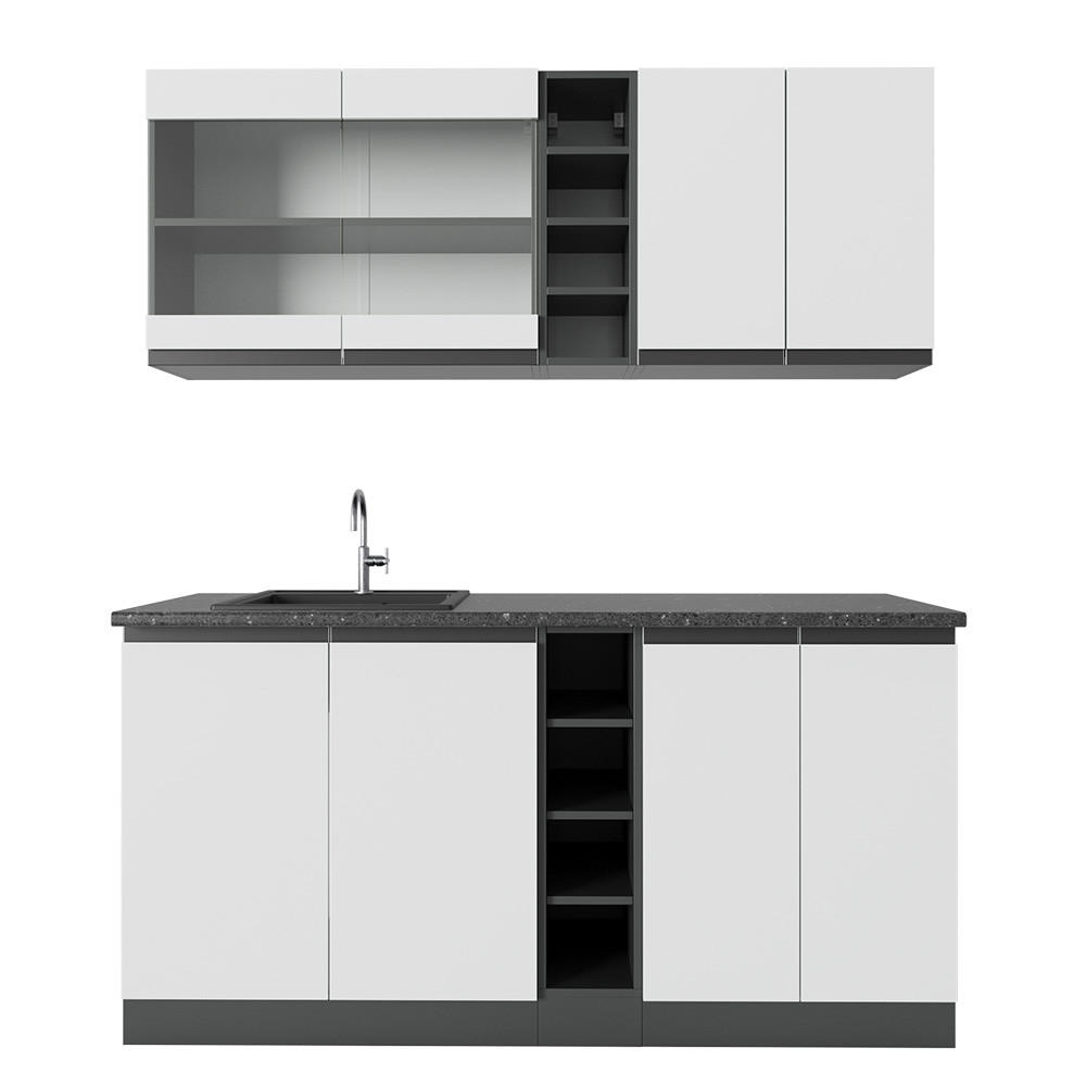 SINGLEKÜCHE R-Line Weiß/Anthrazit 160 cm J-Shape - Anthrazit/Weiß, Holzwerkstoff (160/81.6/46cm) - Vicco