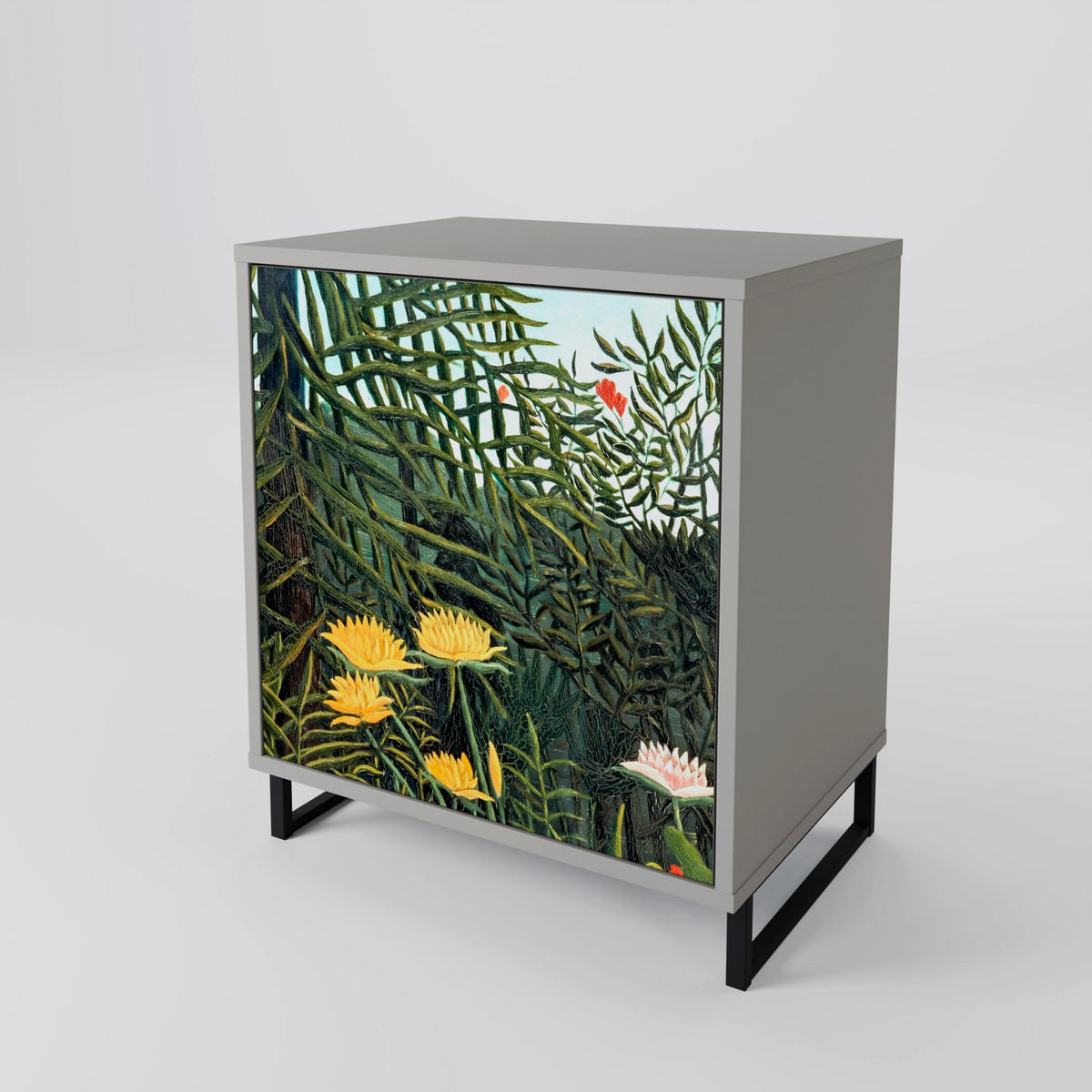 SIDEBOARD VIRGIN FOREST WITH SUNSET, Grau, 57,5x42x77,5 cm, Schräge Buchenholzfüße - Buchefarben/Multicolor, Holzwerkstoff/Buchenholz (57.5/77.5/42cm) - SpaceRebels