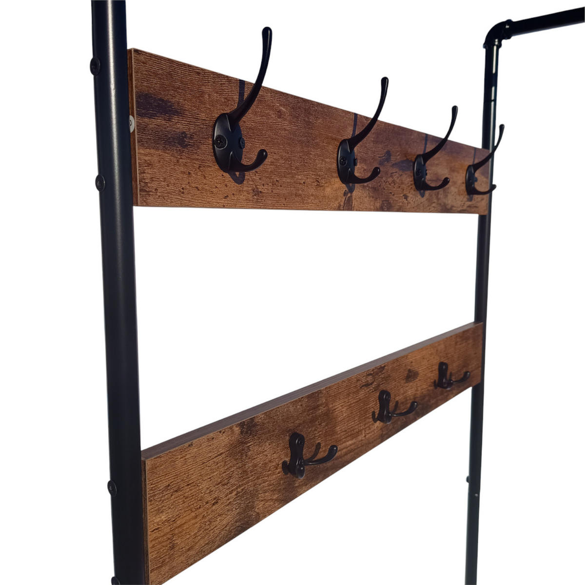 GARDEROBENSTÄNDER Metall Holzoptik Dunkelbraun Schwarz mit Bank 66×32×186 cm - Dunkelbraun/Schwarz, Holzwerkstoff/Metall (66/186/32.5cm) - Begryf