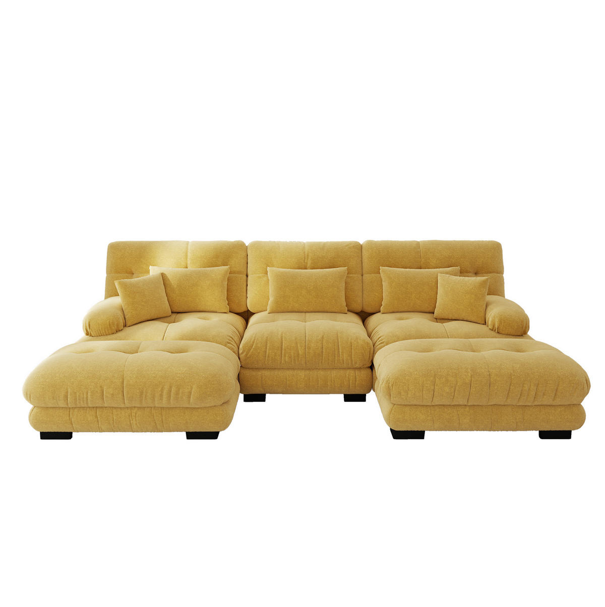 ECKSOFA 313/145/81 cm ggelb aus Chenille modular mit Ottomane und Tiefsitz - Gelb, Textil (145/313cm) - OKWISH
