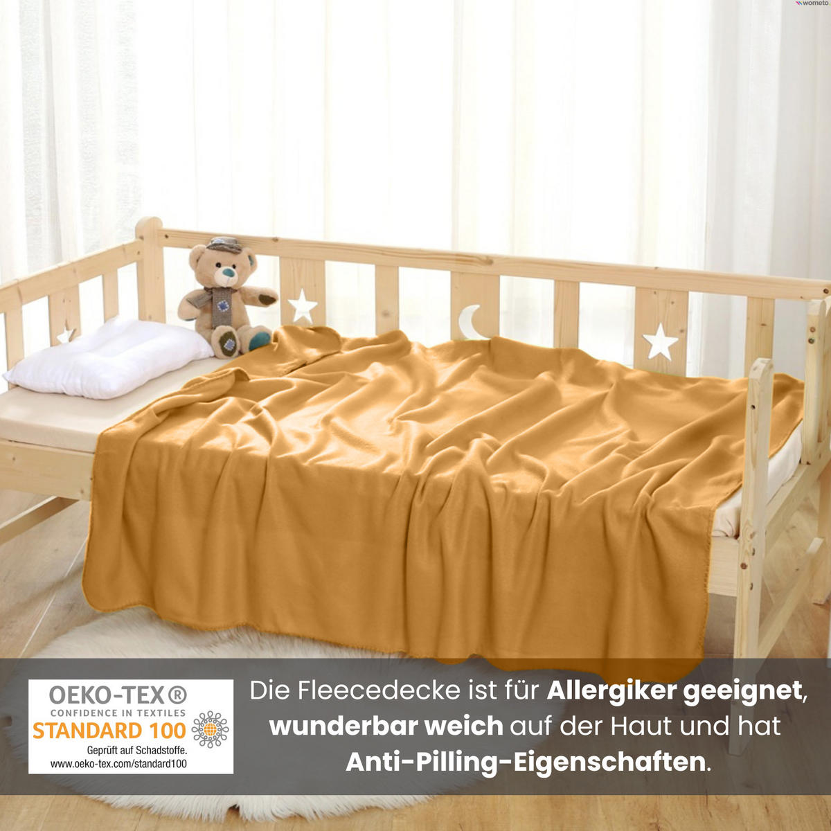 FLEECEDECKE 3er Set gelb 130/160 cm Kettelrand Anti-Pilling - Gelb, Textil (130/160cm) - wometo