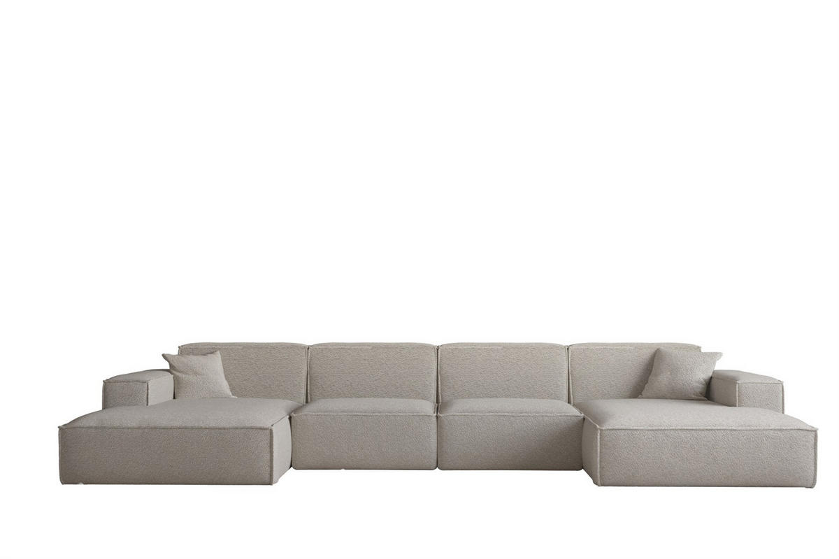 WOHNLANDSCHAFT Celes Premium Bukla - Beige, Holzwerkstoff/Textil (379/73/165cm) - Fun Möbel
